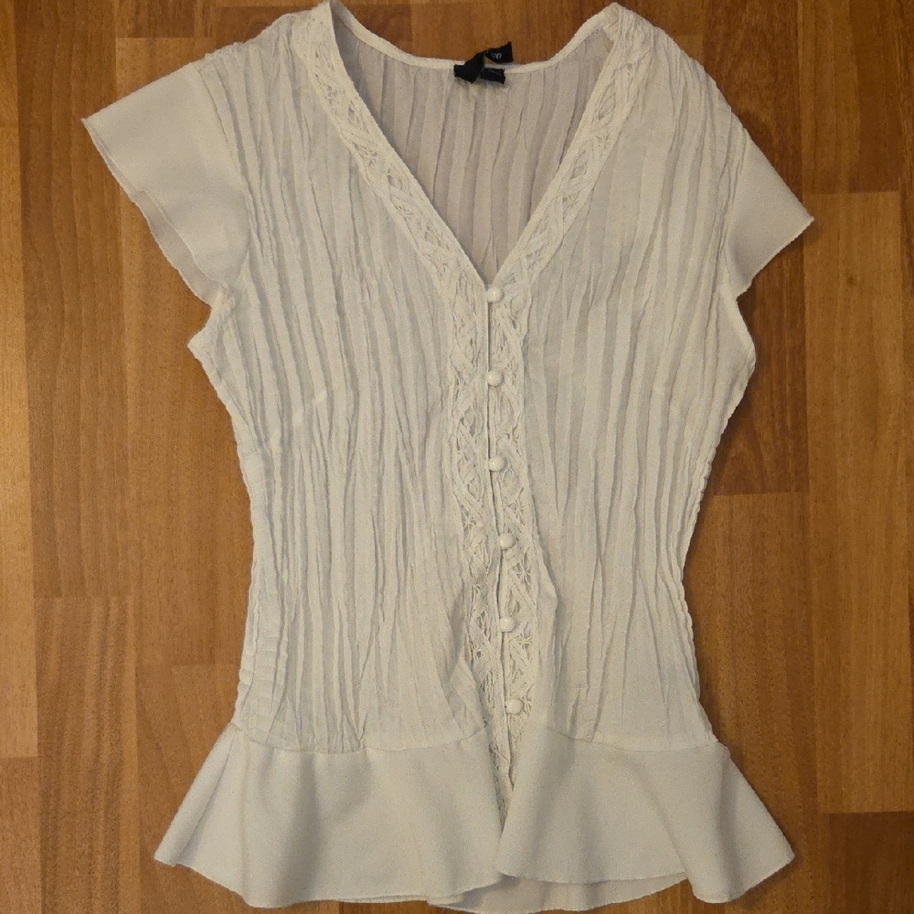 Milano Cream Button-Down Blouse with Lace Detail